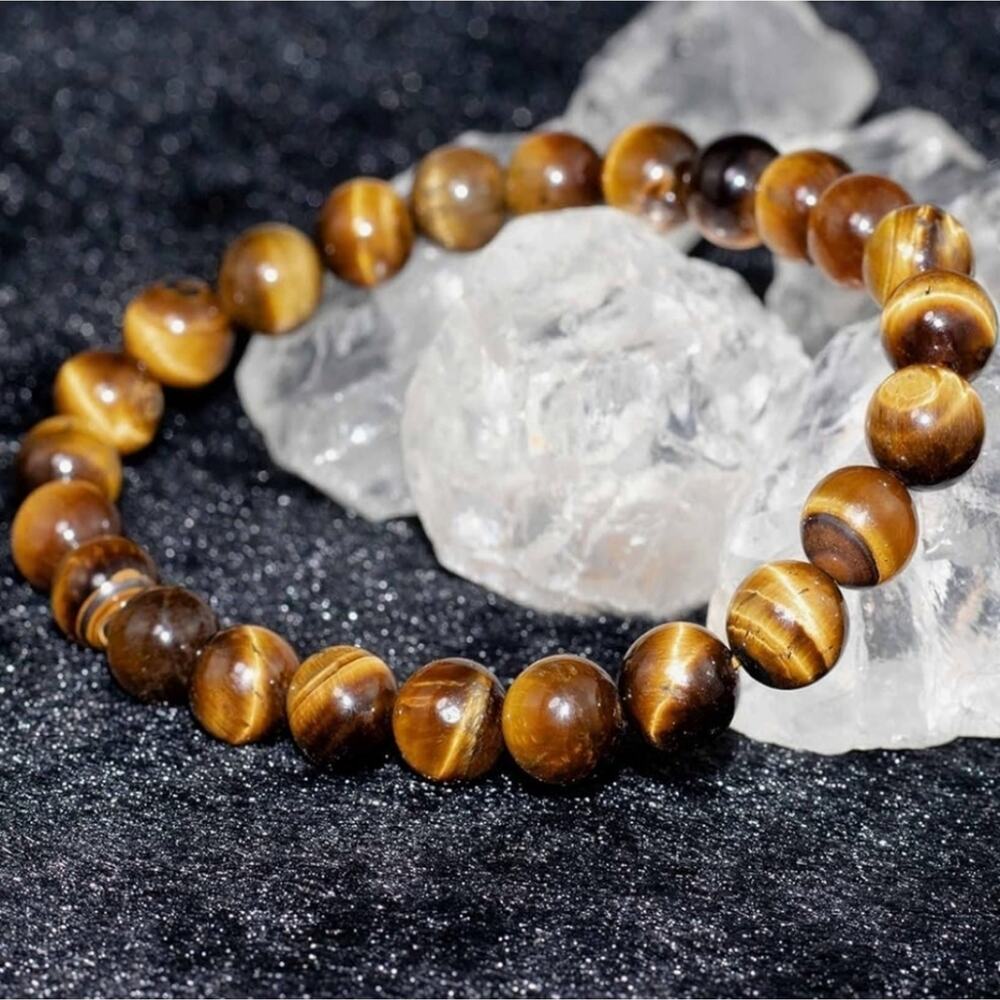 Natural Tiger Eye Stone Round Beads Volcanic Lava Bracelet (1 Pc )